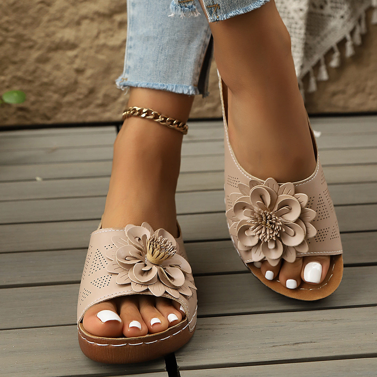 Ladies' 👡 Soft Grip Wedge Sandals, Toe-Free 🌬️ & Airy for Daily Walks 🚶‍♀️