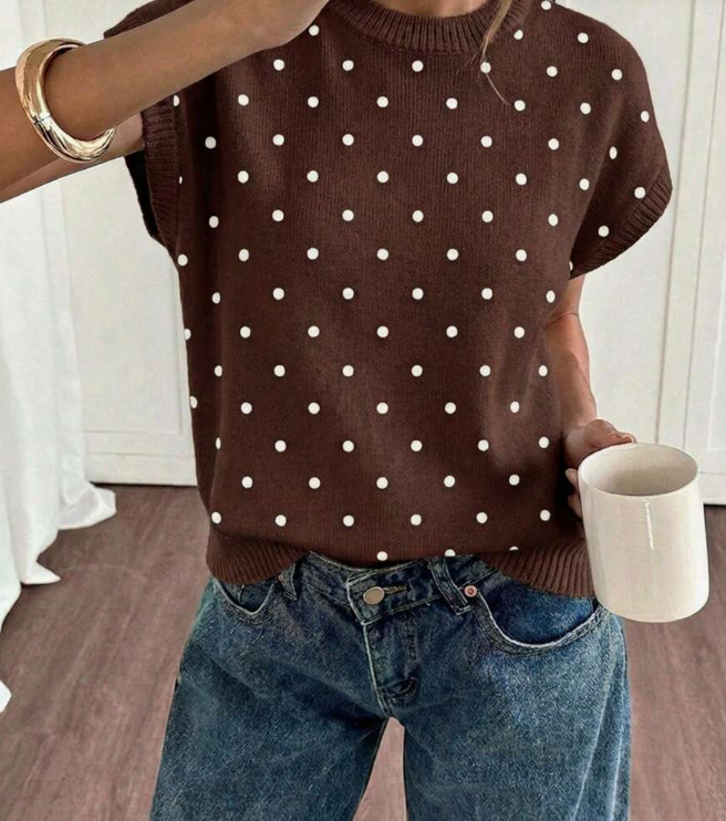 Polka Dot Pattern Batwing Sleeve Knit Top