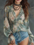 Women's Casual Elegant V-Neck Beach Vacation Blouse, Summer